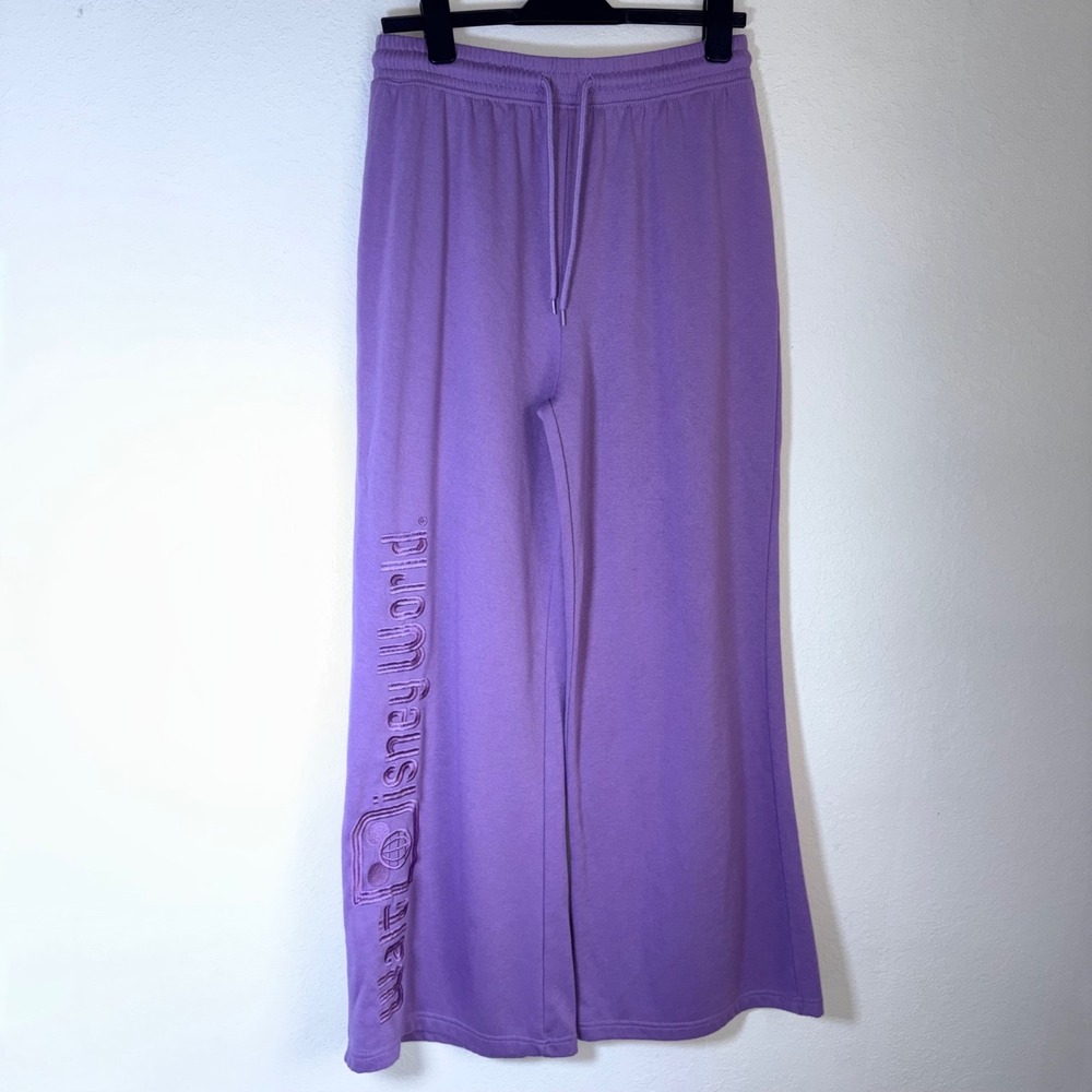 Disney Walt Disney World Sweatpants Large Purple Excellent Wide Leg Embroidered